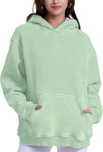 Sudaderas con capucha para hombre de gran tamaño Unisex lavado con ácido Sudadera con capucha Heavyweight Fleece Vintage 100% algodón verde sudadera hombres mujeres Streetwear - Product Image 2