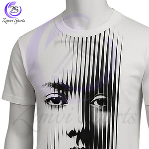 Vente en gros Respirant Logo personnalisé Haute qualité Blanc et noir Couleur de contraste Visage abstrait Conception Gym & Casual Wear T-shirts - Product Image 4
