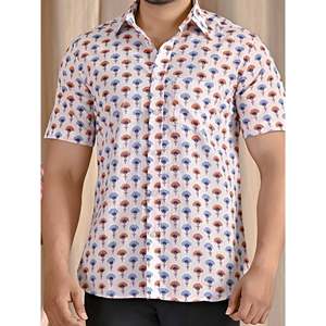 Chemise décontractée en popeline de coton blanche pour homme, imprimée, manches courtes, respirante, style western, taille XL - Product Image 2