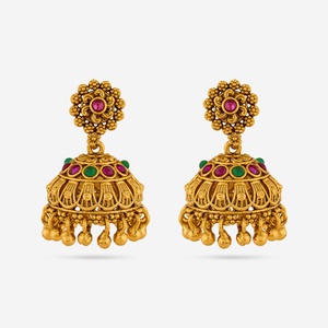 Pendientes Colgantes Vintage con Diseño Floral, para Bodas y Eventos Religiosos, de Cobre y Latón, con Perlas y Diamantes, Modernos y Étnicos - Product Image 1