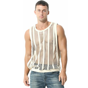 Breathable Casual Men's Mesh Tank Top High Quality 100% Cotton Quick Dry Customizable Color & Design - Product Image 2