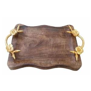 Bandeja para servir aperitivos dulces o con acabado Natural, vajilla, Plato decorativo, bandeja para servir de madera maciza de estilo clásico - Product Image 2