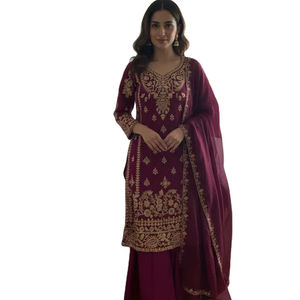 Achetez notre vêtement ethnique de qualité supérieure, au design traditionnel et aux couleurs riches, style col rond / Anarkali Salwar Kameez - Product Image 1
