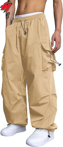 Pantalones de chándal holgados rectos de nailon ligero para hombre, ropa de calle cortavientos, cintura alta, ajuste informal con diseño de rayas elásticas - Product Image 6