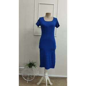 Robe midi à col rond et manches courtes Kadin Kisa Kollu, 37801 - Saks Mavi - Product Image 5