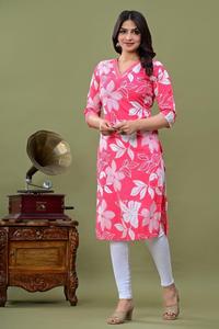 Ropa India Nuevo diseño Bloque de mano Floral Rayon Kurta Mujeres Recto Elegante estampado Kurta para mujeres - Product Image 2