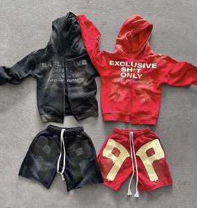 Custom Logo Winter Streetwear Hoodie & <b>Shorts</b> Set 100% Cotton Anti-Odor Breathable Tracksuit for Men - Product Image 1