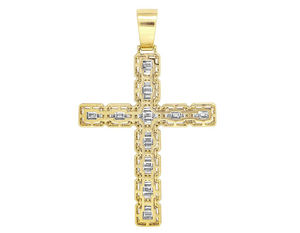 Colgante cruzado de Hip Hop de Plata de Ley 925 para hombre con diamante de moissanita redondo y Baguette - Product Image 4