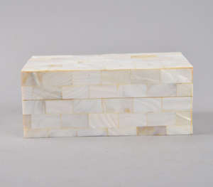 Caja de Joyería de Madera Rectangular con Incrustaciones de Nácar Blanco Hecha a Mano, Organizador de Almacenamiento con Patrón de Ladrillo Iridiscente - Product Image 5