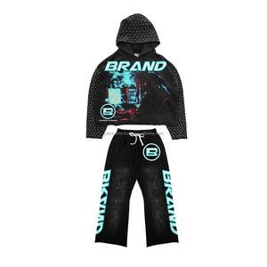 Vente en gros de survêtements d'entraînement en polaire Gym Fitness Tech avec logo personnalisé pour hommes ensemble de 2 pièces de jogging de grande taille avec capuche solide pour l'hiver - Product Image 2