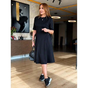 Robe courte en modal à manches courtes et col rond pour femme avec détail de boucle latérale, 37689 - Noir - Product Image 2