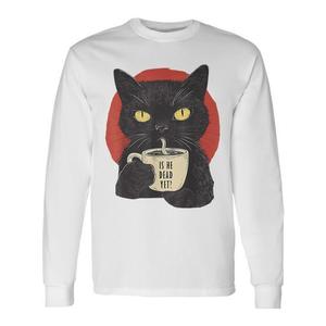 T-shirt vintage a maniche lunghe con gatto nero divertente: È morto già? - Prodotto promozionale in omaggio - Product Image 1