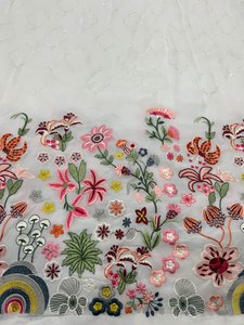 Diseño de trabajo de banda de rodadura bordado multicolor Georgette tela estilo tartán boda tul con Poliéster Viscosa Georgette - Product Image 4