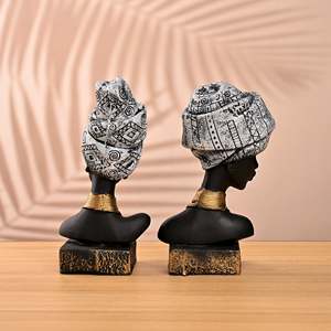 Juego de Esculturas de Emperatriz Africana Hechas a Mano, Estilo Art Deco Nórdico, Material de Resina, Patrón Geométrico Abstracto, 2 Piezas, para Oficina y Hogar - Product Image 5