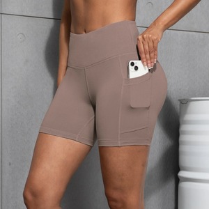 กางเกงขาสั้นโยคะสำหรับผู้หญิงกางเกงขาสั้นสำหรับขี่จักรยานเอวเป็นรูปตัววีกางเกงเลคกิ้งสำหรับเล่นฟิตเนสเอวไขว้มีกระเป๋ายกสะโพกกางเกงขาสั้นเล่นกีฬาโยคะสำหรับผู้หญิง - Product Image 3