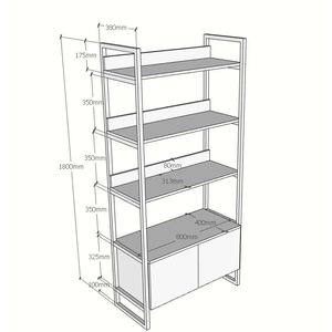 SFKS001 Bibliothèque moderne avec armoire inférieure en osier, structure en fer, 80x40x180cm - Product Image 5