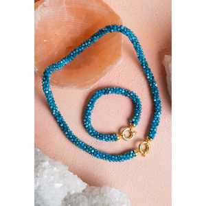 Ensemble collier et bracelet en argent avec fermoir en apatite, tricoté à la main et certifié, collier 48 cm, bracelet 19 cm - Product Image 3