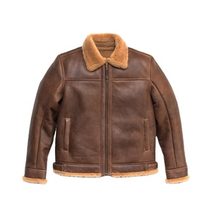 Chaqueta de Invierno de Lana Marrón/Poliéster con Cuello en V, Estilo Urbano, Chaqueta de Piel de Oveja para Hombre, Estilo Bomber, Aviador, Vintage - Product Image 1