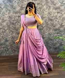 Lehenga Choli de Lino de Lujo para Bodas Pakistaníes, con Pedrería, para Mujer, Ropa Festiva, Talla Grande, Antiarrugas, Transpirable, Estilo Indio - Product Image 4