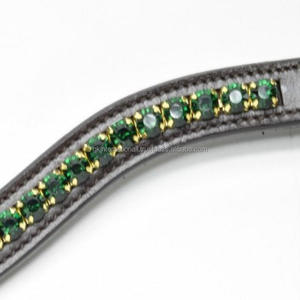 Banda de ceja de caballo de cuero de canal vacío de diseño personalizado de onda profunda de alta calidad con 1 Fila de cristales verdes esmeralda banda de CEJA ostentosa - Product Image 5