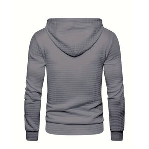 Sweat à capuche en coton doux gaufré de qualité supérieure pour hommes, confortable, coupe décontractée avec poche avant, tenue décontractée et élégante pour toutes les saisons. - Product Image 6