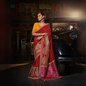 Vente en gros OEM personnalisé en vrac saris en soie moderne complexe tissé Pallu bordure infroissable réversible pour les fêtes mariages formel - Product Image 1