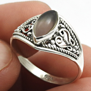 Aspecto elegante Plata de Ley 925 Cuarzo ahumado natural Piedra preciosa Forma de marquesa Aspecto clásico Anillo hecho a mano Proveedores de joyería fina - Product Image 5