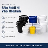 Seau en plastique PP industriel de 5 L à large ouverture avec couvercle et poignée, tailles personnalisées, seau PP pour le stockage de produits chimiques, revêtements et détergents, fabriqué en Chine