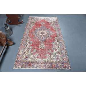 Alfombra Turca Vintage, Alfombra de 3.6x6.9 pies, Alfombra Floral Roja y Azul - Product Image 1