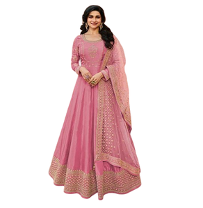 Mode indienne à la mode pour les femmes longue soie avec broderie travail Anarkali Kurti robe avec Dupatta mariage fête costume en gros - Product Image 1