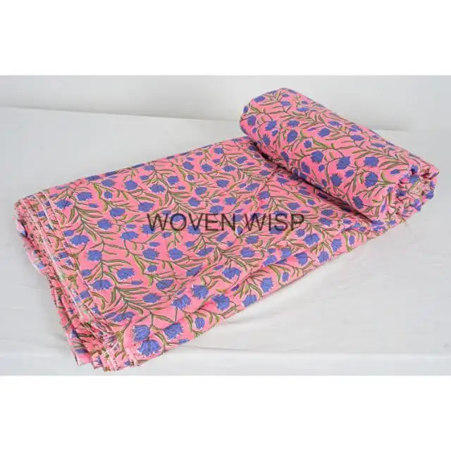 Hand Block Printed Floral Fabric from India Fine Cotton Material for Dresses Sold by the Yard