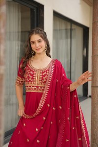 Beautiful Designer Women Gown with Heavy Dupatta Long Indian Function Pakistani Silk Kurti for Adults - Product Image 2