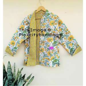 Chaquetas Vintage hechas a mano, Abrigo acolchado de algodón puro, chaquetas estampadas en bloque, abrigo de invierno bohemio, abrigos reversibles para mujer - Product Image 4