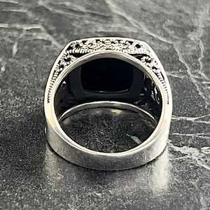 Anillo de Ónix Negro Cuadrado Vintage para Hombre, Hecho a Mano en Turquía, Plata de Ley 925, Estilo Floral, Gema con Corte Especial, Regalo de Joyería - Product Image 6