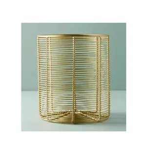 Handmade Wire Basket Elegant Look Cloth Storage Basket Gold Color Bathroom Classic Design