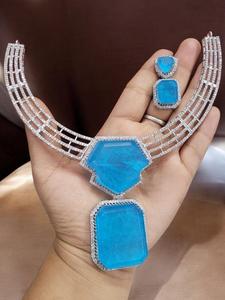 Fantaisie qualité supérieure CZ Zircon diamant Doublet Designer ensemble avec boucles d'oreilles collier ensemble pour mariage porter fête porter pour les femmes - Product Image 6