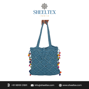 Nouvel arrivage de sac fourre-tout en coton fait à la main en macramé à la mode sac de plage avec fermeture à glissière de l'Inde décorée avec nœud imprimé filles - Product Image 2