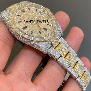 Reloj de Lujo con Incrustaciones de Moissanita en Dos Tonos, con Brillo VVS, Estilo Hip Hop, Esfera de Diamantes, Reloj de Pulsera Premium - Product Image 3