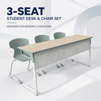 Ensemble moderne de bureau et chaise trois places pour étudiants avec structure métallique pour mobilier de salle de classe scolaire et universitaire