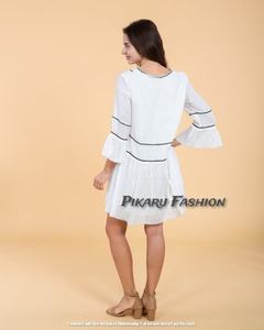 Robes courtes pour femmes, clochette à manches longues, vêtements d'été décontractés et élégants pour dames, robes brodées mexicaine, vente en gros - Product Image 4