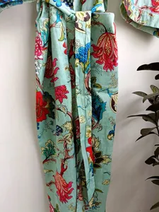 Export Quality 100% Cotton Green Kimono Robe Handmade Floor-Length <b>Night</b> Gown Ruffles Natural Sleepwear Best Bulk Casual <b>Dresses</b> - Product Image 5