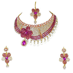 Ensemble de bijoux de mariage en alliage rose de style vintage avec strass en cristal imitation perle fleur collier boucles d'oreilles coiffe - Product Image 2