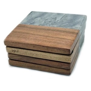 Nouveauté : Sous-verres en bois d'acacia naturel et en marbre, vaisselle créative, sous-verres en marbre pour boissons, tapis et coussinets en bois et en marbre - Product Image 2