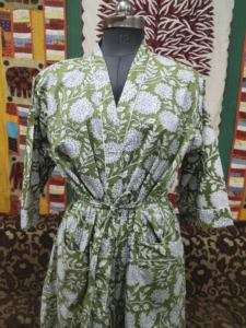 Green Floral Print Cotton Voile Kimono Bathrobe for Women Soft Lightweight Breathable Fabric for <b>Pool</b> Beach or Home <b>Lounging</b> - Product Image 2