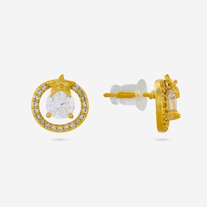 Boucles d'oreilles créoles tendance vintage religieuses 192700 avec étoile, perle et diamant en acier inoxydable et alliage de zinc pour fêtes et cadeaux - Product Image 4