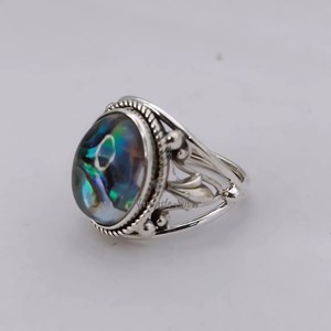 Handmade Oval <b>Abalone</b> <b>Shell</b> Ring, 925 Sterling Silver, Boho Jewelry - Product Image 5