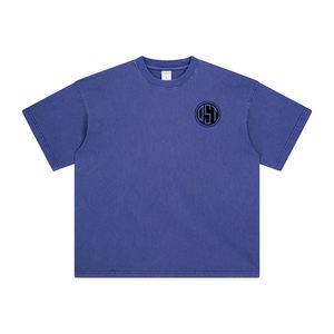 Haute qualité coupe régulière 250G fil épais teint à l'acide lavé 100% coton T-shirt Style de rue à manches courtes motif solide blanc - Product Image 1