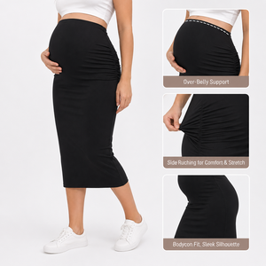 <span class=keywords><strong>Gonna</strong></span> a tubino midi elasticizzata all'ingrosso OEM ODM per la gravidanza, con arricciatura in vita, aderente, per donne in gravidanza - Product Image 4