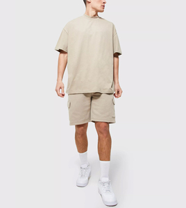 ชุดเสื้อยืดและกางเกงขาสั้นผู้ชายสำหรับฤดูร้อนชุดวอร์มผ้าฝ้ายระบายอากาศ2ชิ้น - Product Image 1