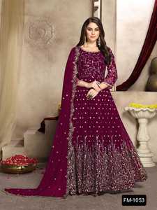 Robes Anarkali tendance pour femmes, vêtements ethniques, en georgette de renard lourde et avec doublure en santoon intégrée, broderie de sequins - Product Image 6
